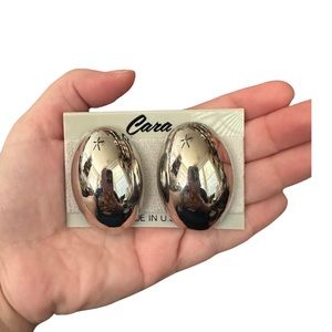 80s Huge Mirror Finish Silver Oval Clip On Earrings